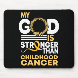 My God Is Stronger Than Childhood Cancer Gold Ribb Mouse Mat