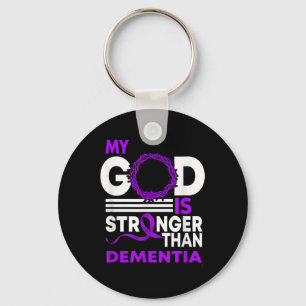 My God Is Stronger Than Dementia Awareness Ribbon  Key Ring