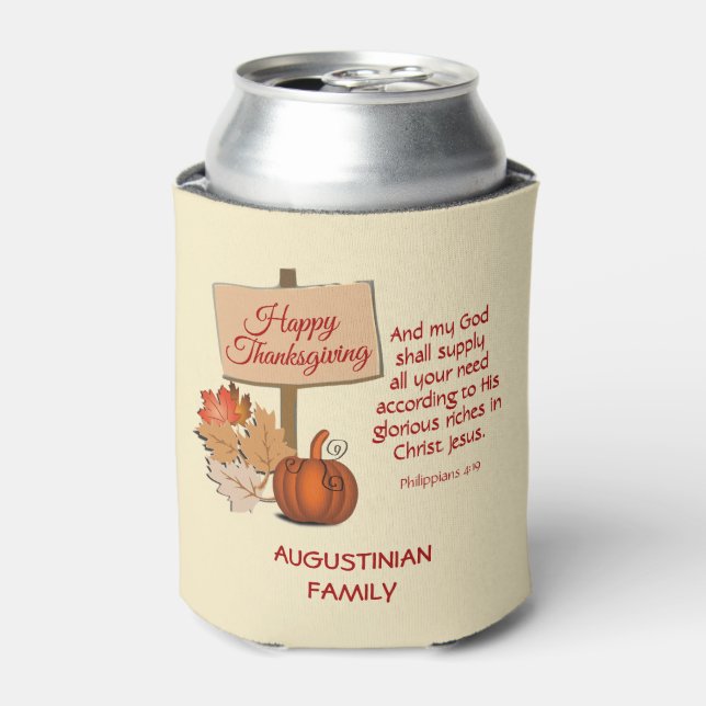 My God Shall Supply | HAPPY THANKSGIVING Can Cooler (Can Front)