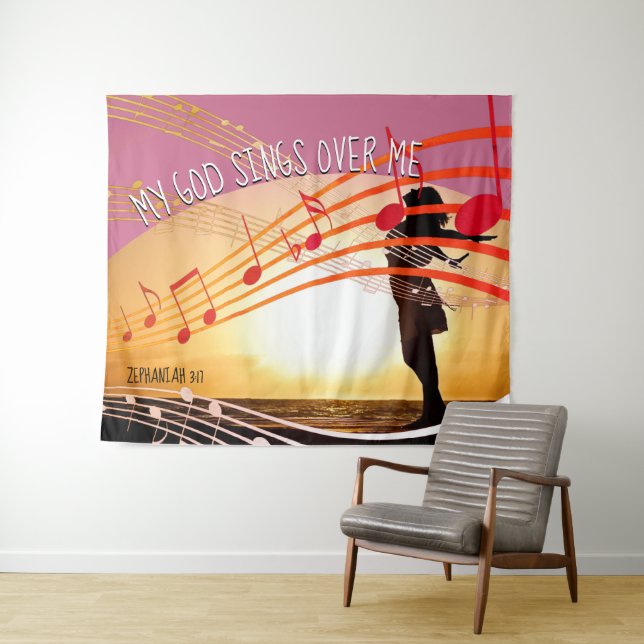 MY GOD SINGS OVER ME Christian Church Tapestry (In Situ (Horizontal))