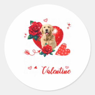 My Golden Retriever Is My Valentine Owner Floral H Classic Round Sticker