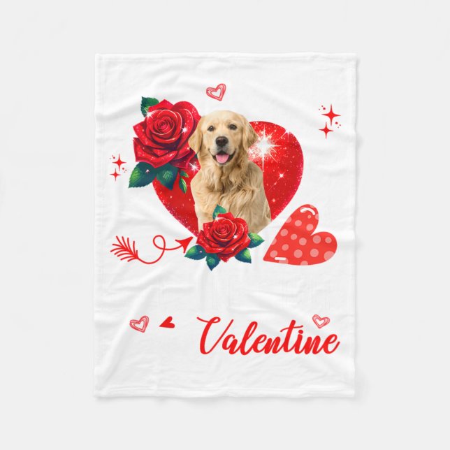My Golden Retriever Is My Valentine Owner Floral H Fleece Blanket (Front)