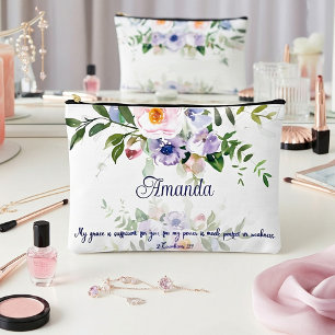 My grace is sufficient, floral personalised accessory pouch
