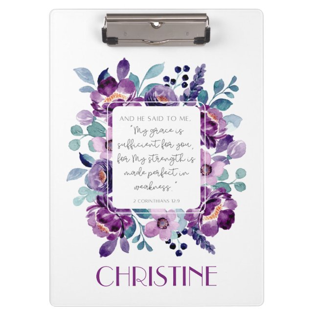 My Grace Purple Watercolor Floral Clipboard  (Front)