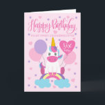 My Granddaughter Unicorn On Rainbow 6th Birthday Card<br><div class="desc">An adorable unicorn sitting on a rainbow surrounded by balloons and confetti. The top of the card has the hand lettered words 'Happy Birthday' while the heart shaped balloon has the hand lettered words 'one today'. The perfect card for your sweet granddaughter's 6th birthday from you!</div>