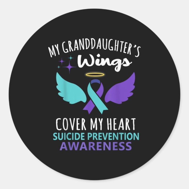 My Granddaughters Wings Cover Heart Suicide Awaren Classic Round Sticker (Front)