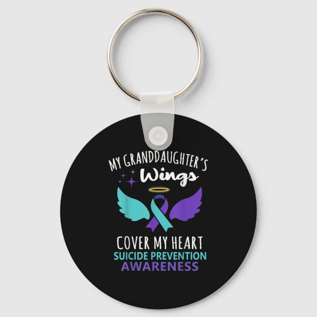 My Granddaughters Wings Cover Heart Suicide Awaren Key Ring (Front)