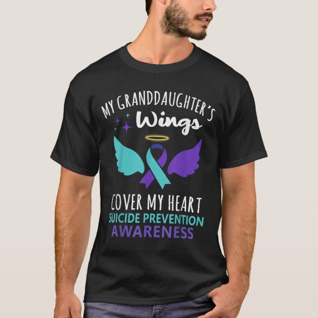 My Granddaughters Wings Cover Heart Suicide Awaren T-Shirt (Front)