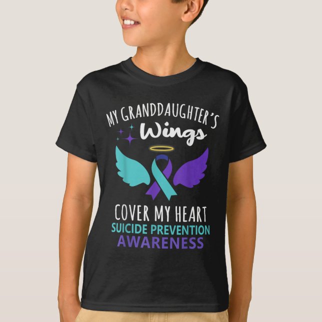 My Granddaughters Wings Cover Heart Suicide Awaren T-Shirt (Front)