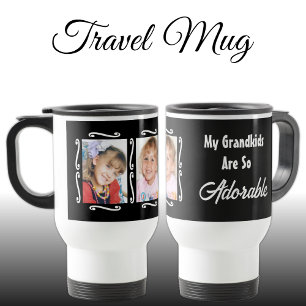 My grandkids are adorable add photos black travel mug