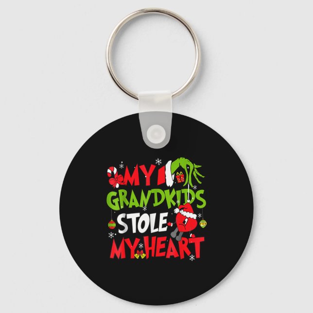 My Grandkids Stole My Heart Christmas Xmas Family  Key Ring (Front)