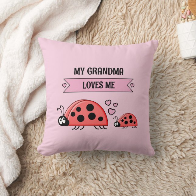 My Grandma loves me ladybugs pink baby Cushion (Blanket)
