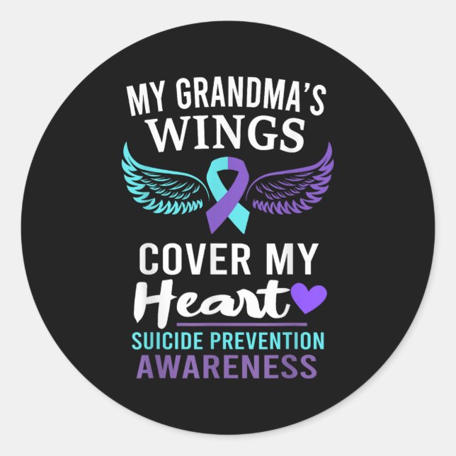 My Grandma's Wings Cover Heart Suicide Awareness R Classic Round Sticker (Front)