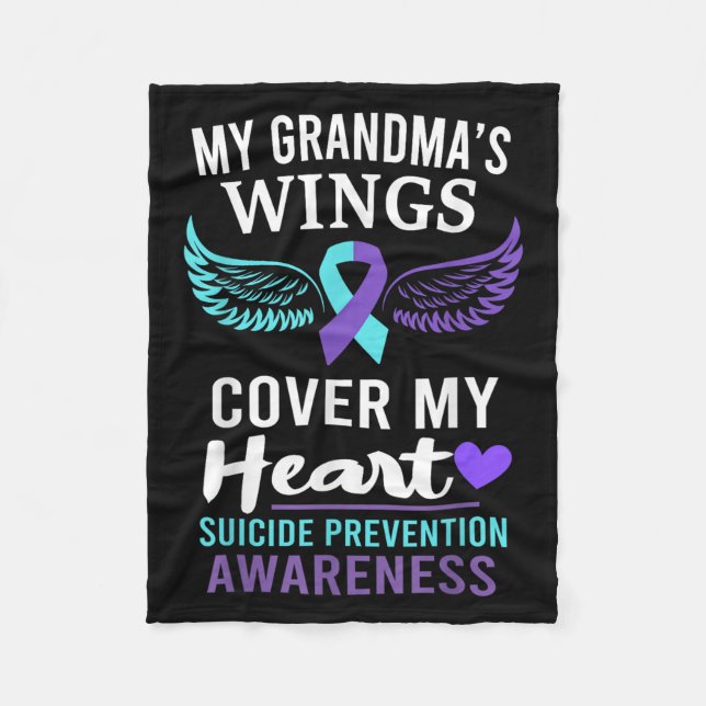 My Grandma's Wings Cover Heart Suicide Awareness R Fleece Blanket (Front)