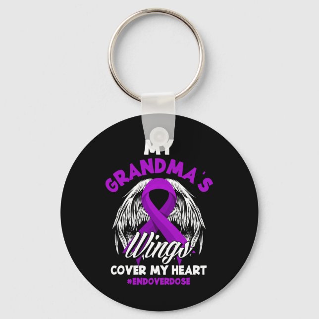 My Grandma's Wings Cover My Heart End Overdose  Key Ring (Front)