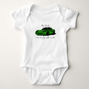 My Grandpa likes to play with Corvettes C6 Green Baby Bodysuit
