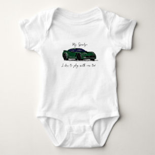 My Grandpa likes to play with Corvettes C7 Green Baby Bodysuit