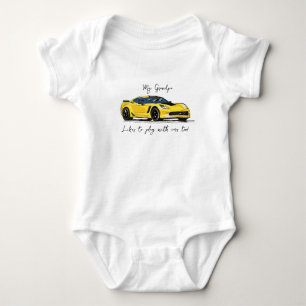 My Grandpa likes to play with Corvettes C7 Yellow Baby Bodysuit