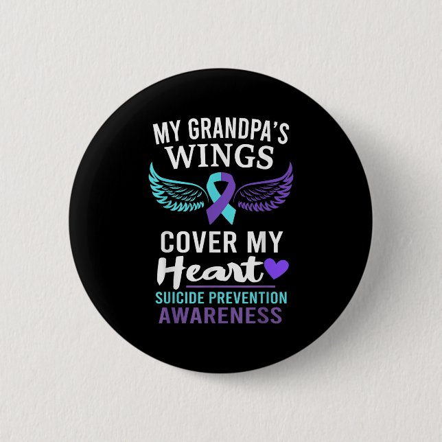 My Grandpa's Wings Cover Heart Suicide Awareness R 6 Cm Round Badge (Front)