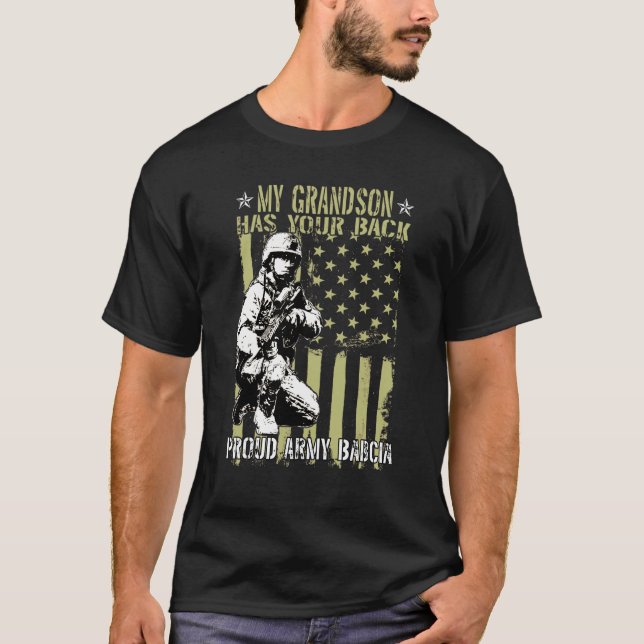 My Grandson Has Your Back Proud Army Babcia T-Shirt (Front)