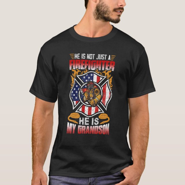 My Grandson Is A Firefighter Proud Grandma Grandpa T-Shirt (Front)