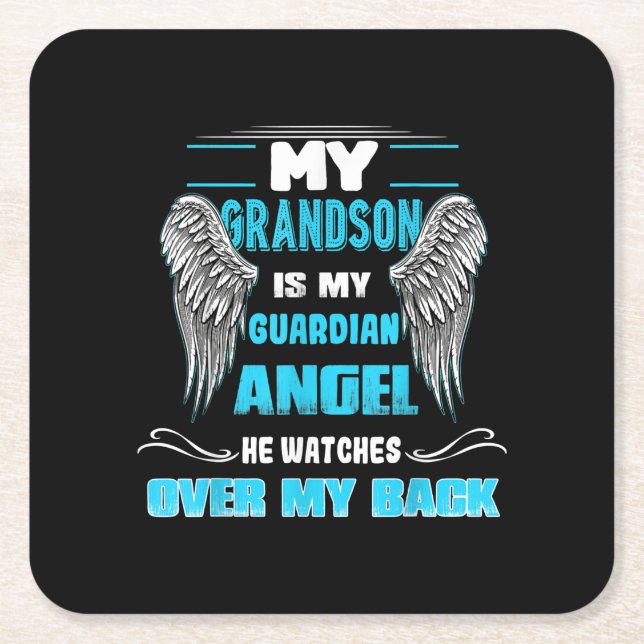 My Grandson Is My Guardian Angel Square Paper Coaster (Front)