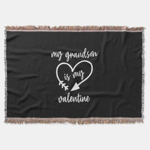 My Grandson Is My Valentine Cute Valentines Throw Blanket