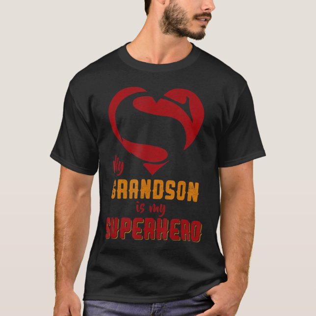 My Grandson Is Superhero T Shirt Gift Mother Fathe (Front)