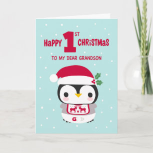 My Grandson's First Christmas with Baby Penguin Card