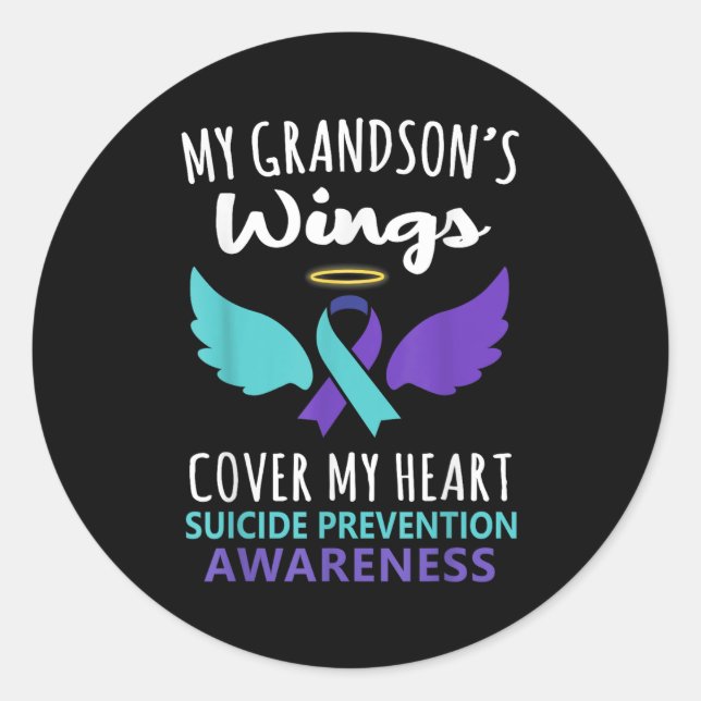 My Grandson's Wings Cover Heart Suicide Awareness  Classic Round Sticker (Front)