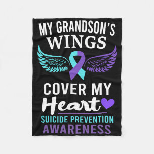 My Grandson's Wings Cover Heart Suicide Awareness Fleece Blanket