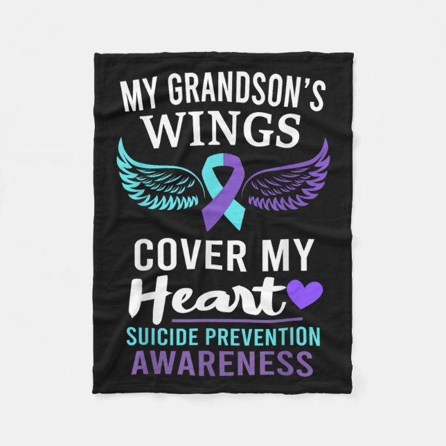 My Grandson's Wings Cover Heart Suicide Awareness  Fleece Blanket (Front)