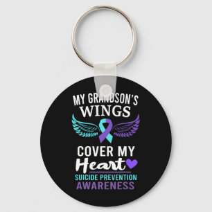 My Grandson's Wings Cover Heart Suicide Awareness Key Ring