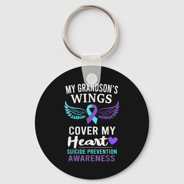 My Grandson's Wings Cover Heart Suicide Awareness  Key Ring (Front)