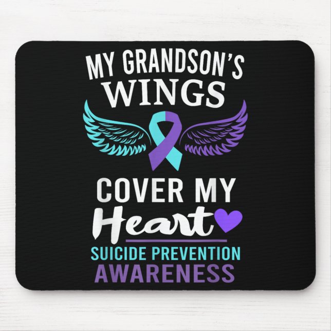 My Grandson's Wings Cover Heart Suicide Awareness  Mouse Mat (Front)