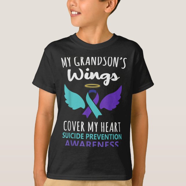 My Grandson's Wings Cover Heart Suicide Awareness  T-Shirt (Front)