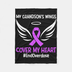 My Grandson's Wings Cover My Heart Purple Ribbon Fleece Blanket