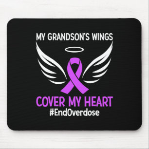 My Grandson's Wings Cover My Heart Purple Ribbon  Mouse Mat