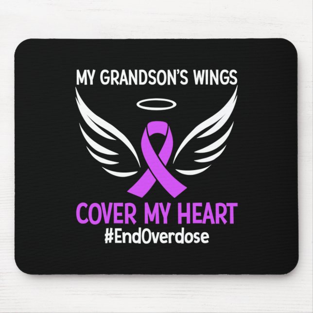 My Grandson's Wings Cover My Heart Purple Ribbon  Mouse Mat (Front)