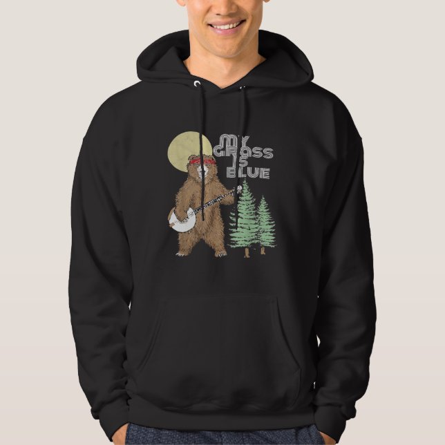 My Grass Is Blue Banjo Bear   Hippie Grizzly2 Hoodie (Front)