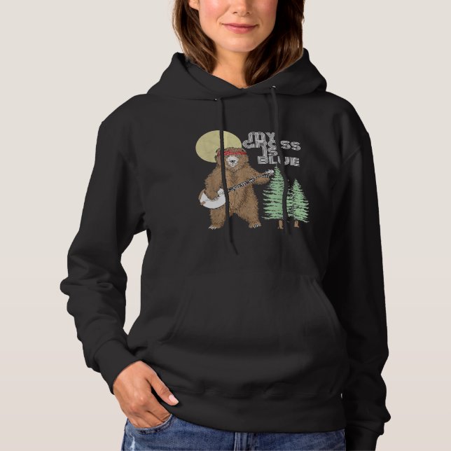 My Grass Is Blue Banjo Bear   Hippie Grizzly2 Hoodie (Front)