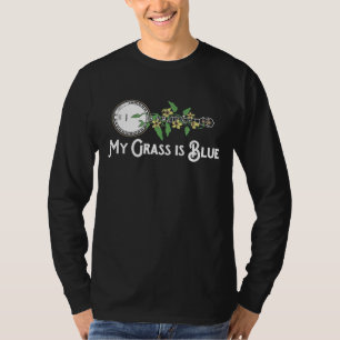 My Grass Is Blue Banjo Vine Vintage Flowers Illust T-Shirt