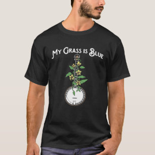 My Grass Is Blue Banjo Vine Vintage Flowers Illust T-Shirt