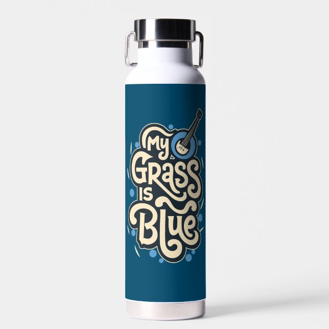 My Grass Is Blue Bluegrass Folk Music Water Bottle (Front)