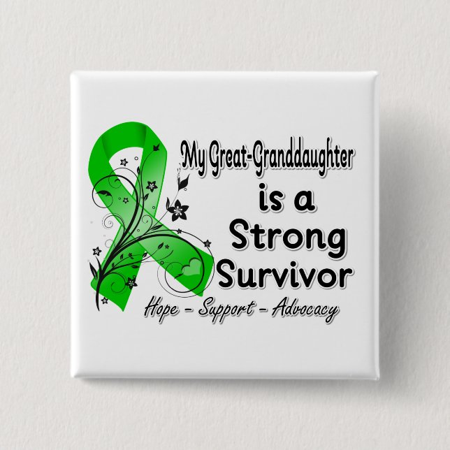 My Great Granddaughter is a Strong Survivor Green 15 Cm Square Badge (Front)