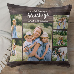 My Greatest Blessings Call me Mum 6 Picture Rustic Cushion