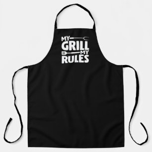 My Grill My Rules Funny BBQ Logo Black Apron