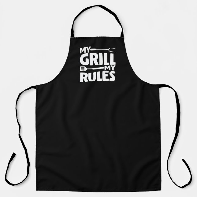 My Grill My Rules Funny BBQ Logo Black Apron (Front)