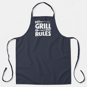 My Grill My Rules Funny BBQ Logo Navy Blue Apron