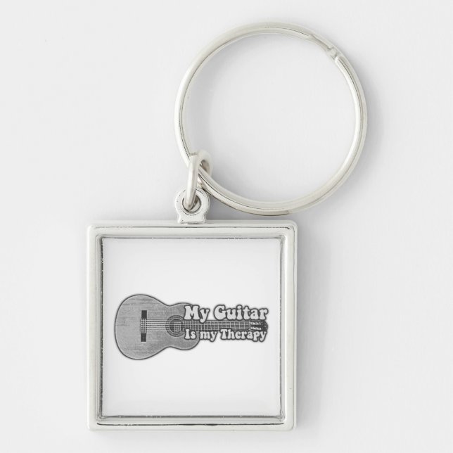 My guitar is my therapy. back and white guitar key ring (Front)